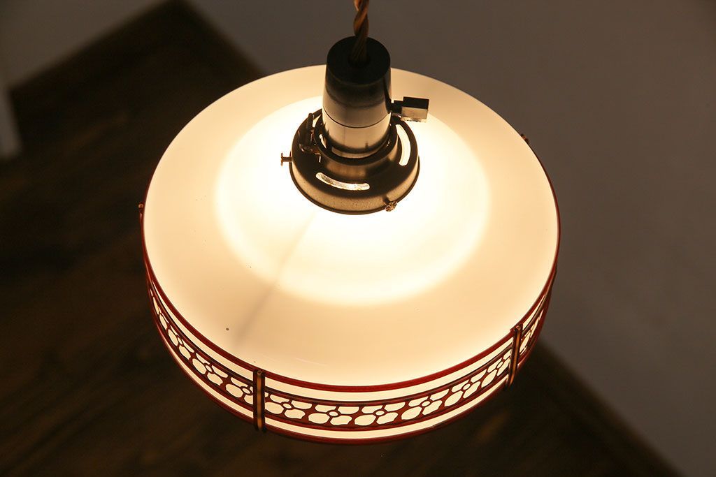 昭和期　花のモチーフが可愛らしいレトロなペンダントライト(天井照明、シェード)