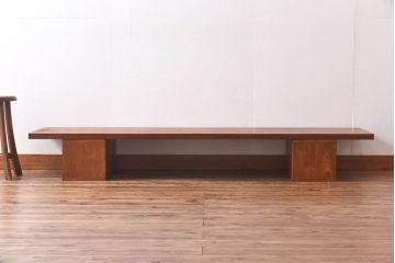 アンティーク雑貨　天板一枚板　小引き出し付き　ケヤキの木目が美しい裁ち板(作業台、ローボード)
