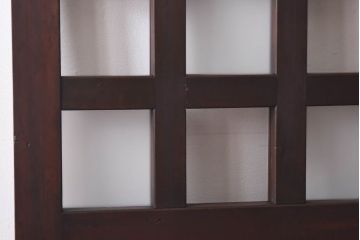 和製アンティーク　ヒノキ材　幅狭 市松模様のガラス入り格子蔵戸(ガラス引き戸、格子戸、建具、玄関戸)