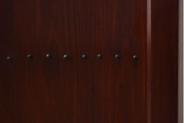 和製アンティーク　漆塗り　幅狭　縦桟がおしゃれなガラス入り格子蔵戸(ガラス引き戸、格子戸、建具、玄関戸)