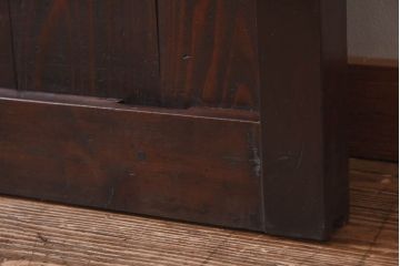 和製アンティーク　漆塗り　幅狭　縦桟がおしゃれなガラス入り格子蔵戸(ガラス引き戸、格子戸、建具、玄関戸)
