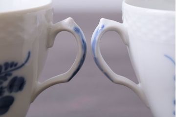 アンティーク雑貨　中古　ROYAL COPENHAGEN(ロイヤルコペンハーゲン)　ブルーフラワー　プレイン　カップ&ソーサー(コーヒーカップ、洋食器)2客セット(3)