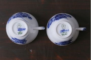 アンティーク雑貨　中古　ROYAL COPENHAGEN(ロイヤルコペンハーゲン)　ブルーフラワー　プレイン　カップ&ソーサー(コーヒーカップ、洋食器)2客セット