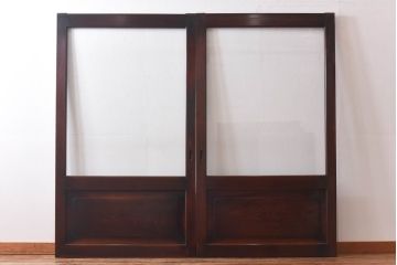 和製アンティーク　味わいのある木味が魅力の大判ガラス戸2枚セット(引き戸、建具)
