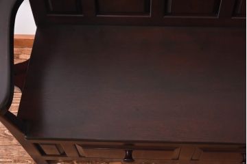 中古美品　松本民芸家具　サイドテーブルになる羽根付きの2人掛けベンチ