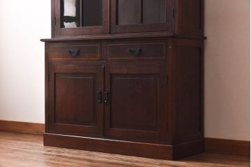 レトロ家具　大正ロマン　上手物　象嵌入り　レトロで上品なガラス収納棚(ブックケース、食器棚、飾り棚)