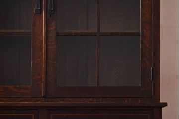 レトロ家具　大正ロマン　上手物　象嵌入り　レトロで上品なガラス収納棚(ブックケース、食器棚、飾り棚)