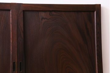 和製アンティーク　総ケヤキ材　ダイナミックな杢目が美しい板戸(窓、引き戸、建具)2枚セット