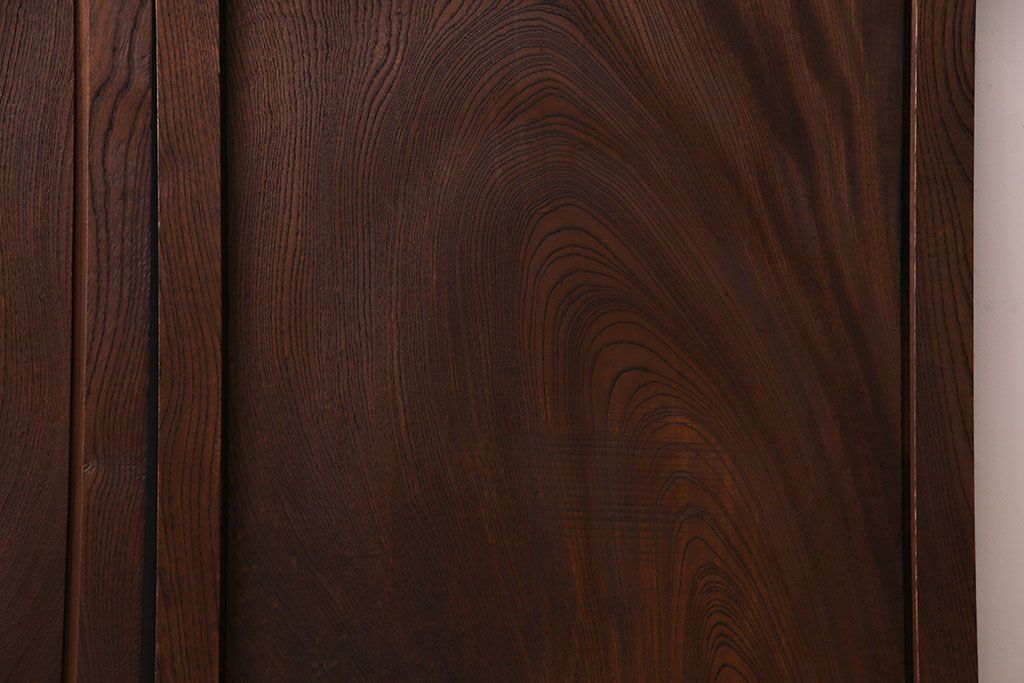 和製アンティーク　総ケヤキ材　ダイナミックな杢目が美しい板戸(窓、引き戸、建具)2枚セット