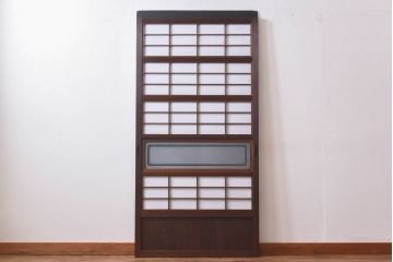 デザインガラス　細身の桟が上品な裏障子付き格子戸(引き戸、建具、ガラス帯戸)