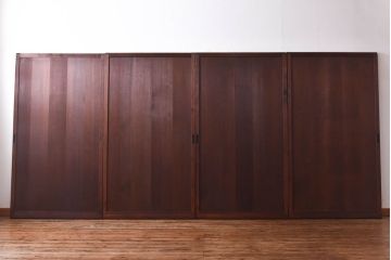 昭和初期　ヒノキ材製　きれいな木肌が品のある板戸4枚セット(引き戸、舞良戸)