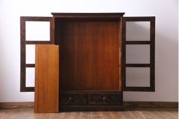 中古美品　ビンテージ　松本民芸家具　深い色味が魅力的な小振りの本箱(飾り棚、食器棚、キャビネット)