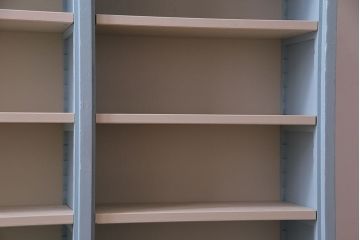 ペイント家具　淡い色合いが爽やかな印象のオープンラック(陳列棚、本棚、ブックシェルフ)(1)