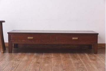 アンティーク家具　リメイク品　前板ケヤキ材　上品な佇まいの脚付き箪笥ローボード(ローテーブル、引き出し)