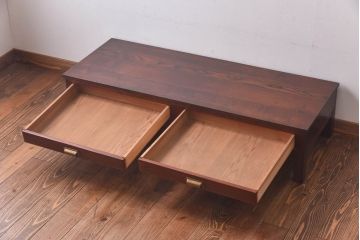 アンティーク家具　リメイク品　前板ケヤキ材　上品な佇まいの脚付き箪笥ローボード(ローテーブル、引き出し)