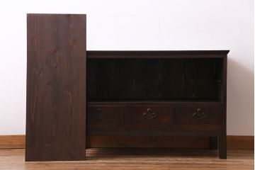 レトロ家具　モールガラス入り　レトロな雰囲気が高まるリメイクローボード(テレビボード)(2)