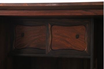 アンティーク家具　上手物!　結霜ガラス入り　黒柿使用　玉杢が見られる前面ケヤキ材のリメイクローボード(リビングボード)