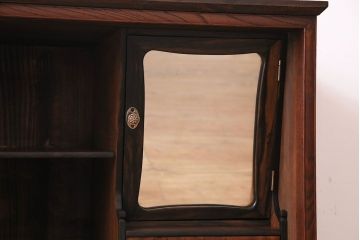 アンティーク家具　上手物!　結霜ガラス入り　黒柿使用　玉杢が見られる前面ケヤキ材のリメイクローボード(リビングボード)