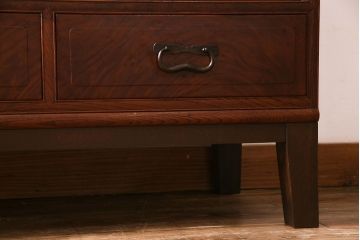 アンティーク家具　上手物!　結霜ガラス入り　黒柿使用　玉杢が見られる前面ケヤキ材のリメイクローボード(リビングボード)