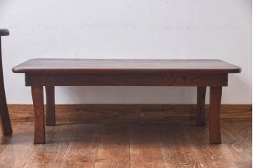 レトロ家具　昭和レトロ　栓材一枚板　和を感じる木目の角ちゃぶ台(座卓、ローテーブル)