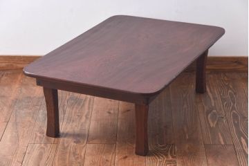 レトロ家具　昭和レトロ　栓材一枚板　和を感じる木目の角ちゃぶ台(座卓、ローテーブル)