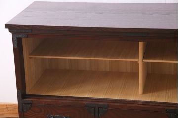 天板リメイク　筑後民芸家具　重厚な佇まいの脚付き箪笥ローチェスト(衣装箪笥、テレビボード)