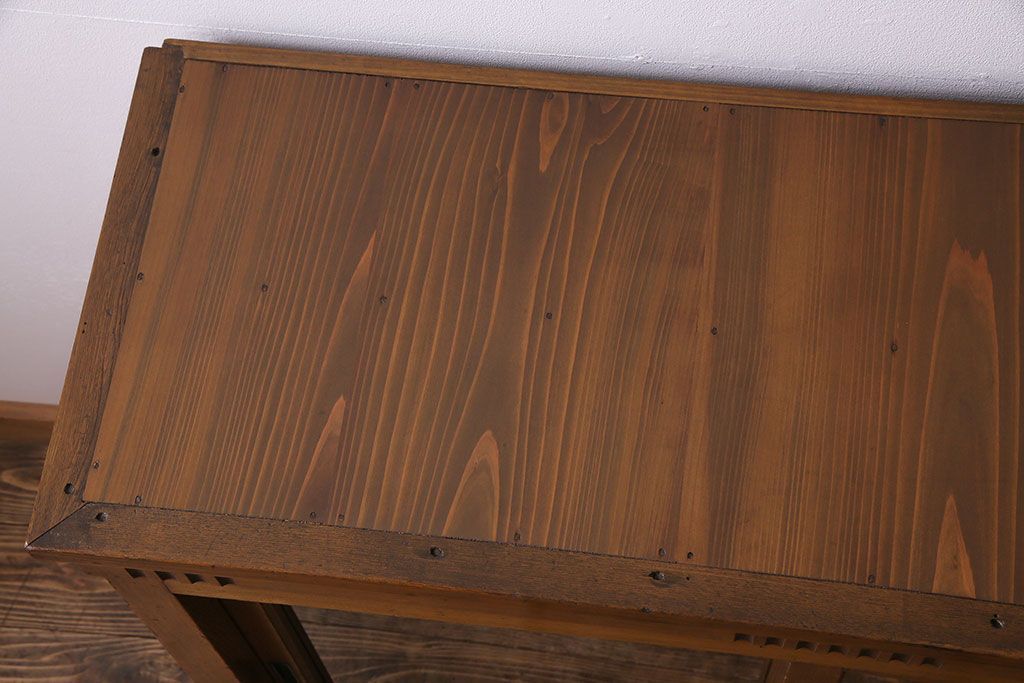 レトロ家具　昭和初期　モールガラス　味わい深いレトロな佇まいの重ね戸棚(収納棚)