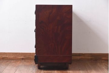 中古　伝統民芸家具　岩谷堂箪笥　ケヤキ材の杢目が美しい小箪笥(車箪笥、サイドチェスト)