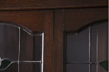 アンティーク家具　イギリスアンティーク　ステンドグラス　品格ある佇まいが魅力の大型ブックケース付きビューロー(簿記机、チェスト)