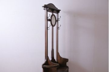 アンティーク雑貨　イギリスアンティーク　オーク材　重厚感を放つ機能的なベンチ付きホールスタンド(傘立て、コート掛け)