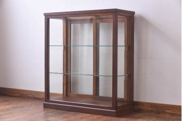 アンティーク家具　【S様売約済】昭和初期　ナラ材製　5面ガラスの薄型ショーケース(ガラスケース、飾り棚)