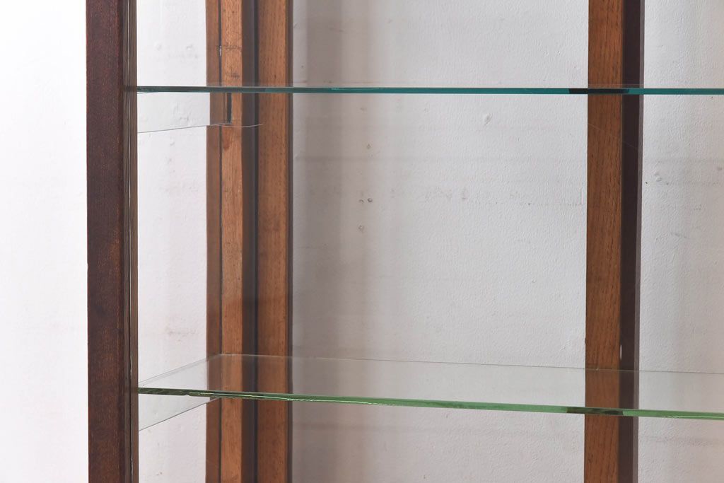 アンティーク家具　【S様売約済】昭和初期　ナラ材製　5面ガラスの薄型ショーケース(ガラスケース、飾り棚)