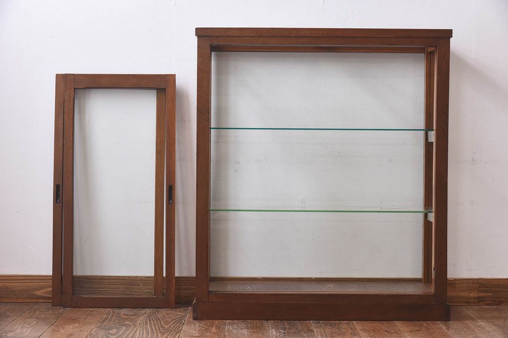 アンティーク家具　【S様売約済】昭和初期　ナラ材製　5面ガラスの薄型ショーケース(ガラスケース、飾り棚)