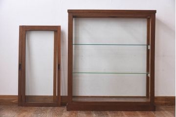 アンティーク家具　【S様売約済】昭和初期　ナラ材製　5面ガラスの薄型ショーケース(ガラスケース、飾り棚)