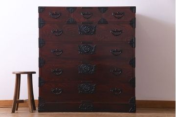 中古　伝統民芸家具　岩谷堂箪笥　三尺五寸三つ割　五段整理箪笥(チェスト、衣装箪笥、引き出し)