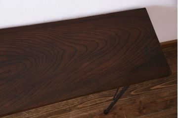 古材リメイク　天板ケヤキ材　ダイナミックな木目の鉄脚テーブル(作業台、コンソールテーブル)