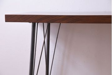 古材リメイク　天板ケヤキ材　ダイナミックな木目の鉄脚テーブル(作業台、コンソールテーブル)