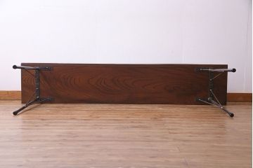 古材リメイク　天板ケヤキ材　ダイナミックな木目の鉄脚テーブル(作業台、コンソールテーブル)