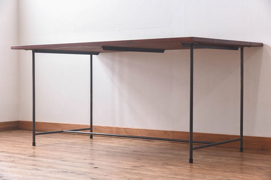 ラフジュ工房オリジナル　細身の脚が格好良い鉄脚テーブル(ダイニングテーブル、作業台)(2)