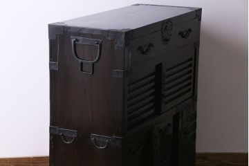 アンティーク家具　ジャンク品　明治期　渋い味わいが楽しめる三国帳場箪笥(時代箪笥、和タンス)