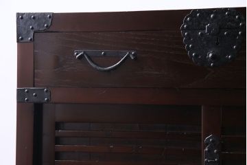 アンティーク家具　ジャンク品　明治期　渋い味わいが楽しめる三国帳場箪笥(時代箪笥、和タンス)