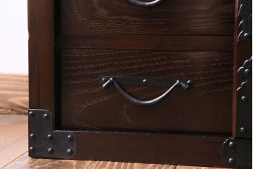 アンティーク家具　ジャンク品　明治期　渋い味わいが楽しめる三国帳場箪笥(時代箪笥、和タンス)