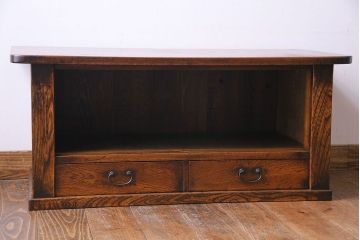 レトロ家具　昭和レトロ　栓材　花のようなカットが愛らしいオリジナルガラス入り戸棚(収納棚、ローボード)