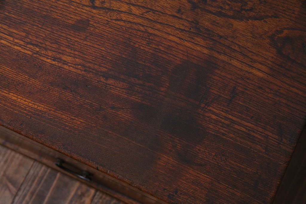 レトロ家具　昭和レトロ　栓材　花のようなカットが愛らしいオリジナルガラス入り戸棚(収納棚、ローボード)