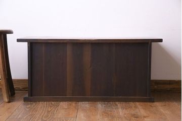 レトロ家具　昭和レトロ　栓材　花のようなカットが愛らしいオリジナルガラス入り戸棚(収納棚、ローボード)