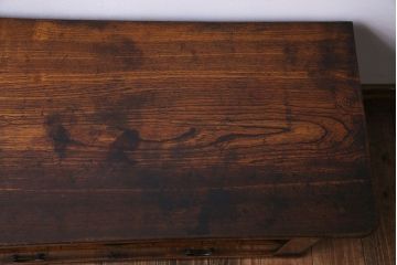 レトロ家具　昭和レトロ　栓材　花のようなカットが愛らしいオリジナルガラス入り戸棚(収納棚、ローボード)(1)