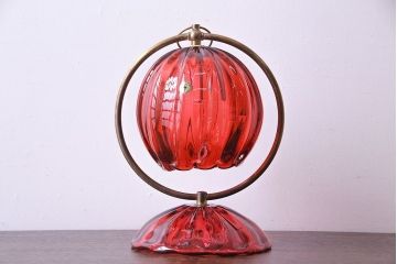 昭和期　IWATA GLASS(イワタグラス、岩田工芸硝子)　赤いガラスのスタンドライト(共箱付き)(ナイトスタンド、テーブルランプ、卓上照明)
