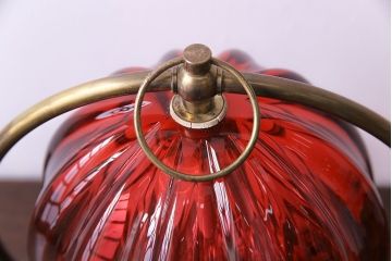 昭和期　IWATA GLASS(イワタグラス、岩田工芸硝子)　赤いガラスのスタンドライト(共箱付き)(ナイトスタンド、テーブルランプ、卓上照明)