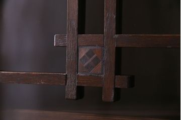 アンティーク家具　大正ロマン　栓材　ガラス扉の意匠がおしゃれな本箱(収納棚、飾り棚、食器棚、ブックケース)