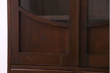 アンティーク家具　大正ロマン　栓材　ガラス扉の意匠がおしゃれな本箱(収納棚、飾り棚、食器棚、ブックケース)
